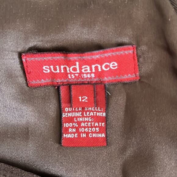 Sundance brown suede paneled asymmetrical midi skirt size 12 - Picture 11 of 12